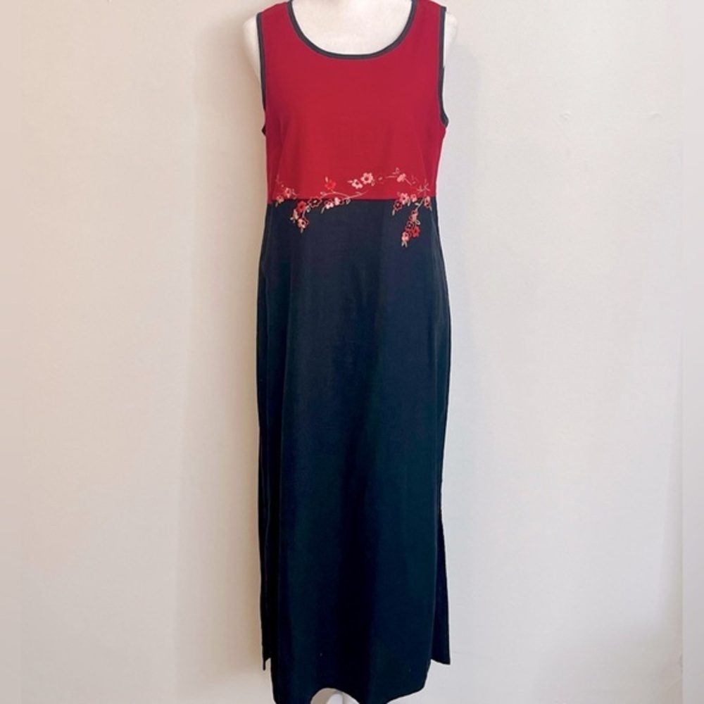 Vintage 90s floral embroidered color block shift dress